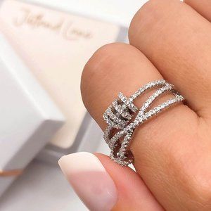 Silver Anxiety Ring Fidget Rings with Spinner | Adjustable Crystal Spinner Ring